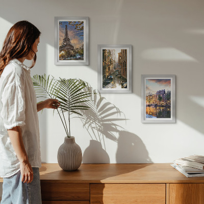 Posterpaket Eiffeltornet, Venedigs kanaler och Amsterdams gator