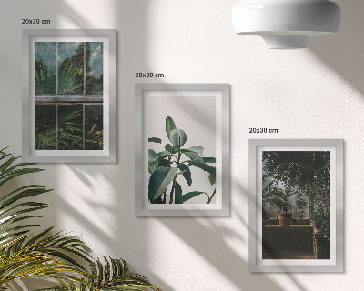 Triptyk tavla med ram Gröna blad på fönstret och växter inuti