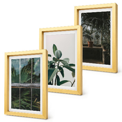 Triptyk tavla med ram Gröna blad på fönstret och växter inuti