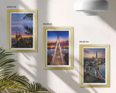 Posterpaket stadsutsikt med broar och solnedgång