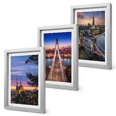 Posterpaket stadsutsikt med broar och solnedgång