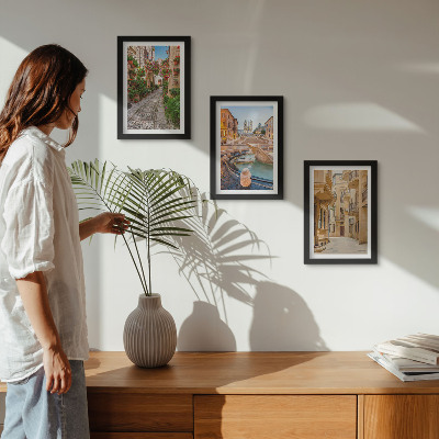 Posterpaket Charmiga gator och fontäner i pittoresk arkitektur