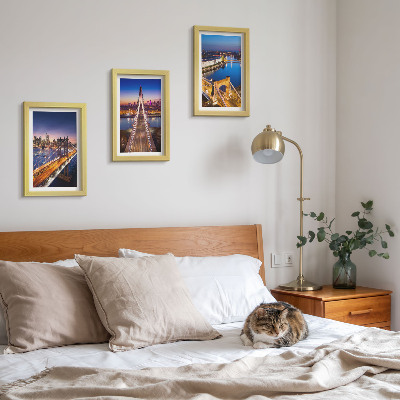 Triptyk tavla med ram Nattvyer över städer med broar och floder