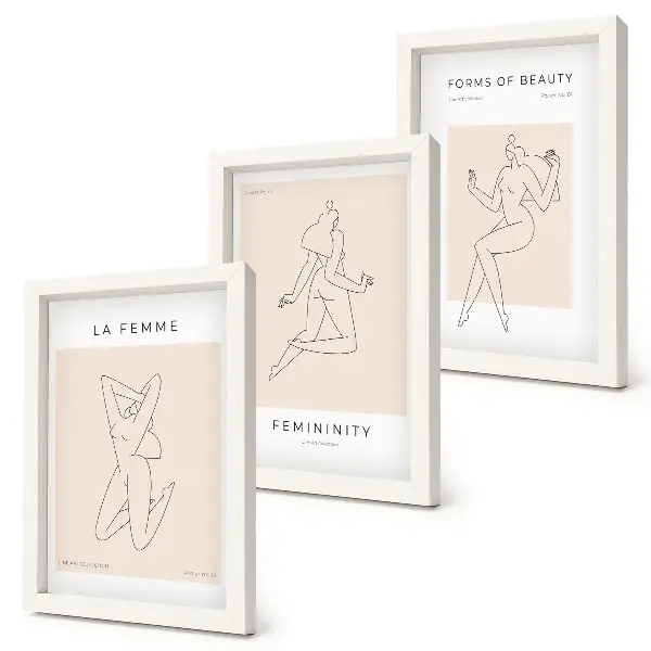Triptyk tavla med ram linjära silhuetter av kvinnor i minimalistisk stil