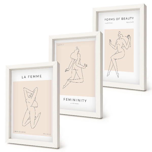 Triptyk tavla med ram Linjära silhuetter av kvinnor i minimalistiska affischer