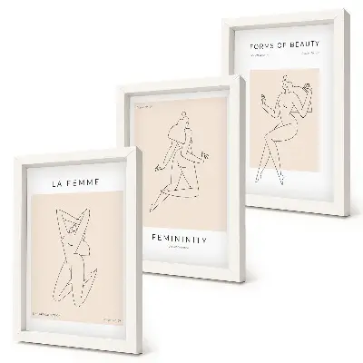 Triptyk tavla med ram linjära silhuetter av kvinnor i minimalistisk stil
