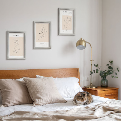 Triptyk tavla med ram Linjära silhuetter av kvinnor i minimalistiska affischer