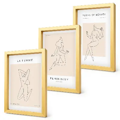 Triptyk tavla med ram linjära silhuetter av kvinnor i minimalistisk stil