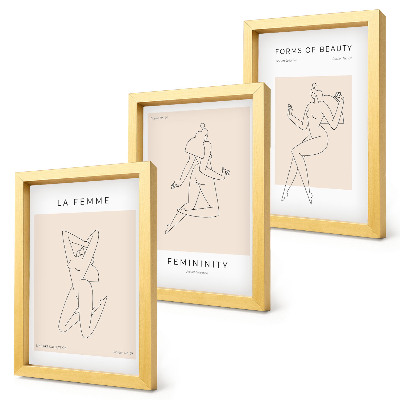 Triptyk tavla med ram Linjära silhuetter av kvinnor i minimalistiska affischer