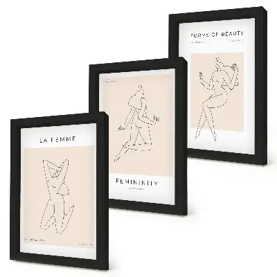 Triptyk tavla med ram linjära silhuetter av kvinnor i minimalistisk stil