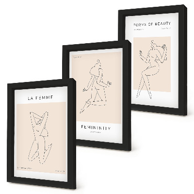 Triptyk tavla med ram Linjära silhuetter av kvinnor i minimalistiska affischer