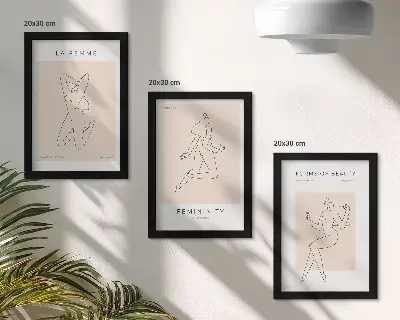 Triptyk tavla med ram linjära silhuetter av kvinnor i minimalistisk stil