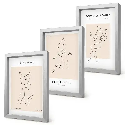 Triptyk tavla med ram linjära silhuetter av kvinnor i minimalistisk stil