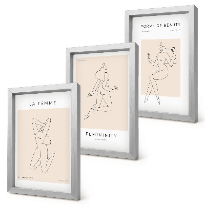 Triptyk tavla med ram Linjära silhuetter av kvinnor i minimalistiska affischer