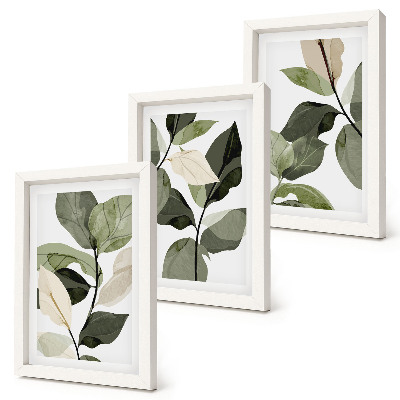 Triptyk tavla med ram Målade fina boho växtblad