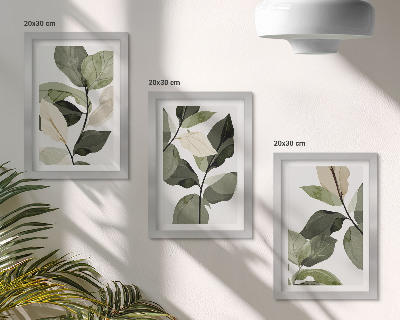 Triptyk tavla med ram Målade fina boho växtblad