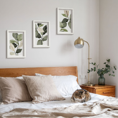 Triptyk tavla med ram Målade fina boho växtblad