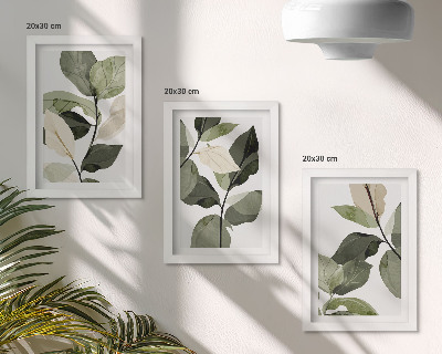Triptyk tavla med ram Målade fina boho växtblad