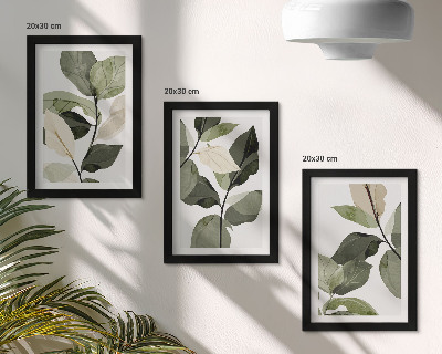 Triptyk tavla med ram Målade fina boho växtblad
