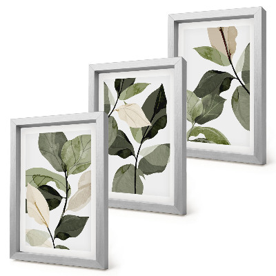 Triptyk tavla med ram Målade fina boho växtblad