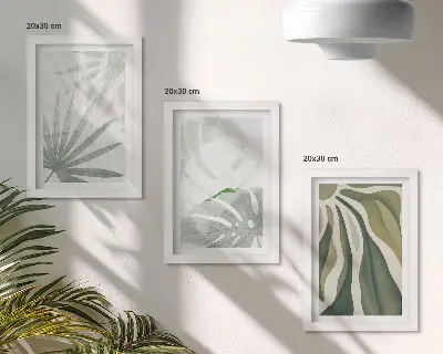 Posterpaket med motiv av blad i gröna och gråa nyanser
