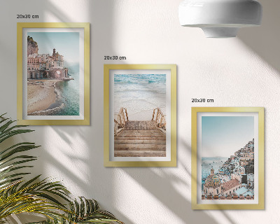 Tavelvägg med 3 tavlor Sommarpastellvyer med havsarkitektur och strand