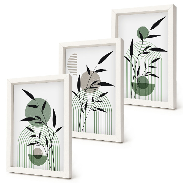 Triptyk tavla med ram Abstrakta växtkompositioner, boho-stil