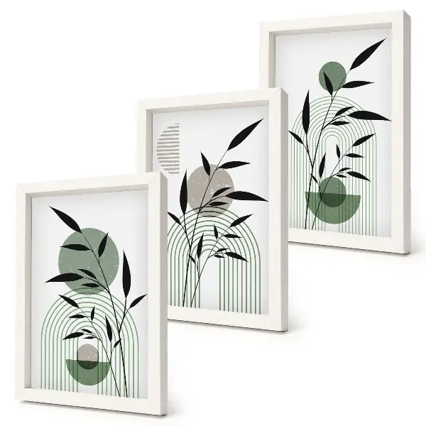 Triptyk med ram abstrakta växtkompositioner i bohemisk stil