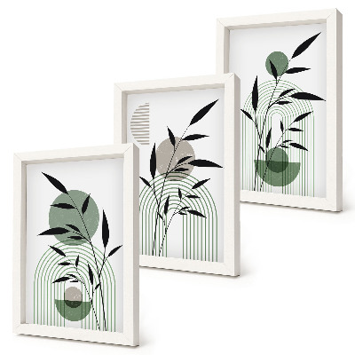 Triptyk tavla med ram Abstrakta växtkompositioner, boho-stil