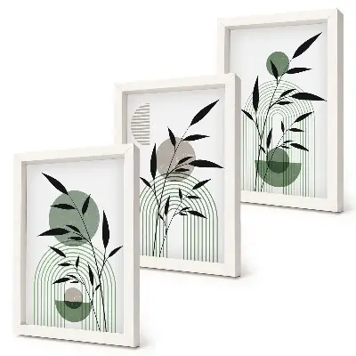 Triptyk med ram abstrakta växtkompositioner i bohemisk stil