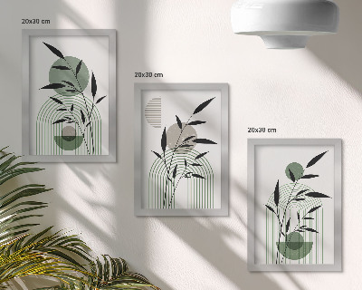 Triptyk tavla med ram Abstrakta växtkompositioner, boho-stil