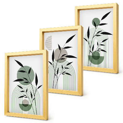 Triptyk tavla med ram Abstrakta växtkompositioner, boho-stil
