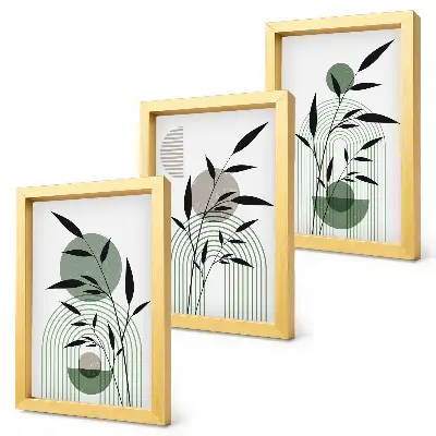 Triptyk med ram abstrakta växtkompositioner i bohemisk stil