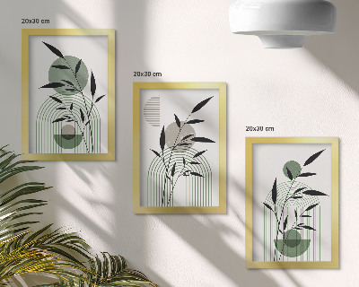 Triptyk tavla med ram Abstrakta växtkompositioner, boho-stil