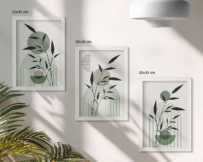 Triptyk tavla med ram Abstrakta växtkompositioner, boho-stil