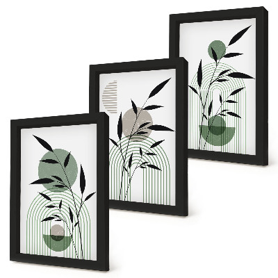 Triptyk tavla med ram Abstrakta växtkompositioner, boho-stil
