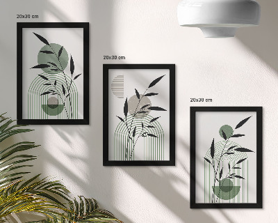Triptyk tavla med ram Abstrakta växtkompositioner, boho-stil