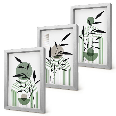 Triptyk tavla med ram Abstrakta växtkompositioner, boho-stil