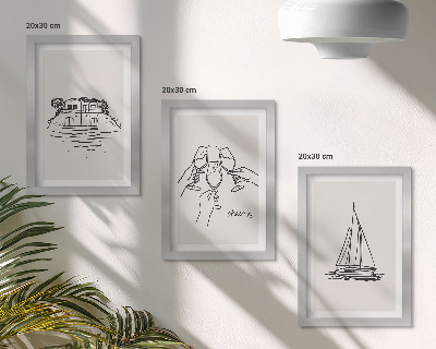 Posterpaket Utsikt över huset vid vattnet, rostat bröd med glasögon, segelbåt
