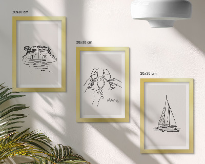 Posterpaket Utsikt över huset vid vattnet, rostat bröd med glasögon, segelbåt