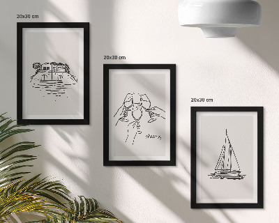 Posterpaket Utsikt över huset vid vattnet, rostat bröd med glasögon, segelbåt
