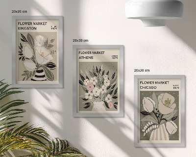 Triptyk tavla med ram Retrostilsblomsterarrangemang från olika städer