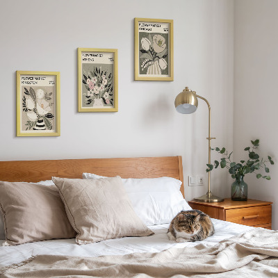 Triptyk tavla med ram Retrostilsblomsterarrangemang från olika städer