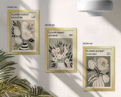 Triptyk tavla med ram Retrostilsblomsterarrangemang från olika städer