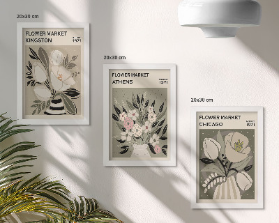 Triptyk tavla med ram Retrostilsblomsterarrangemang från olika städer