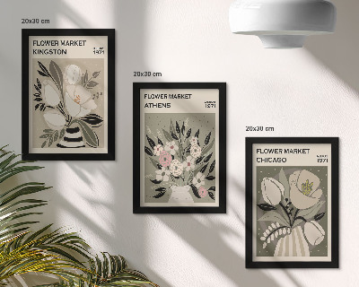 Triptyk tavla med ram Retrostilsblomsterarrangemang från olika städer