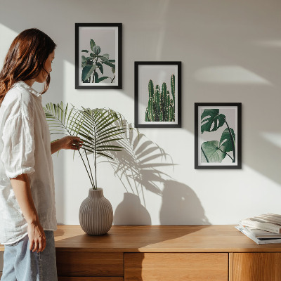 Triptyk tavla med ram Tropiska krukväxter estetiska blad