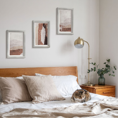 Triptyk tavla med ram Abstrakta mönster i nyanser av brunt och beige
