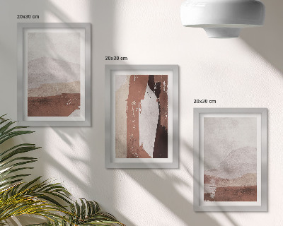 Triptyk tavla med ram Abstrakta mönster i nyanser av brunt och beige