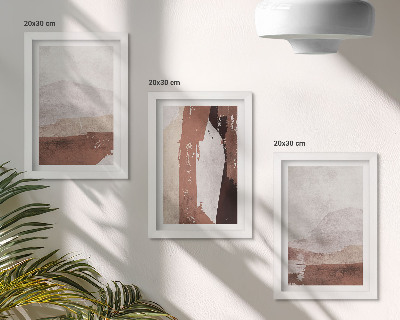 Triptyk tavla med ram Abstrakta mönster i nyanser av brunt och beige
